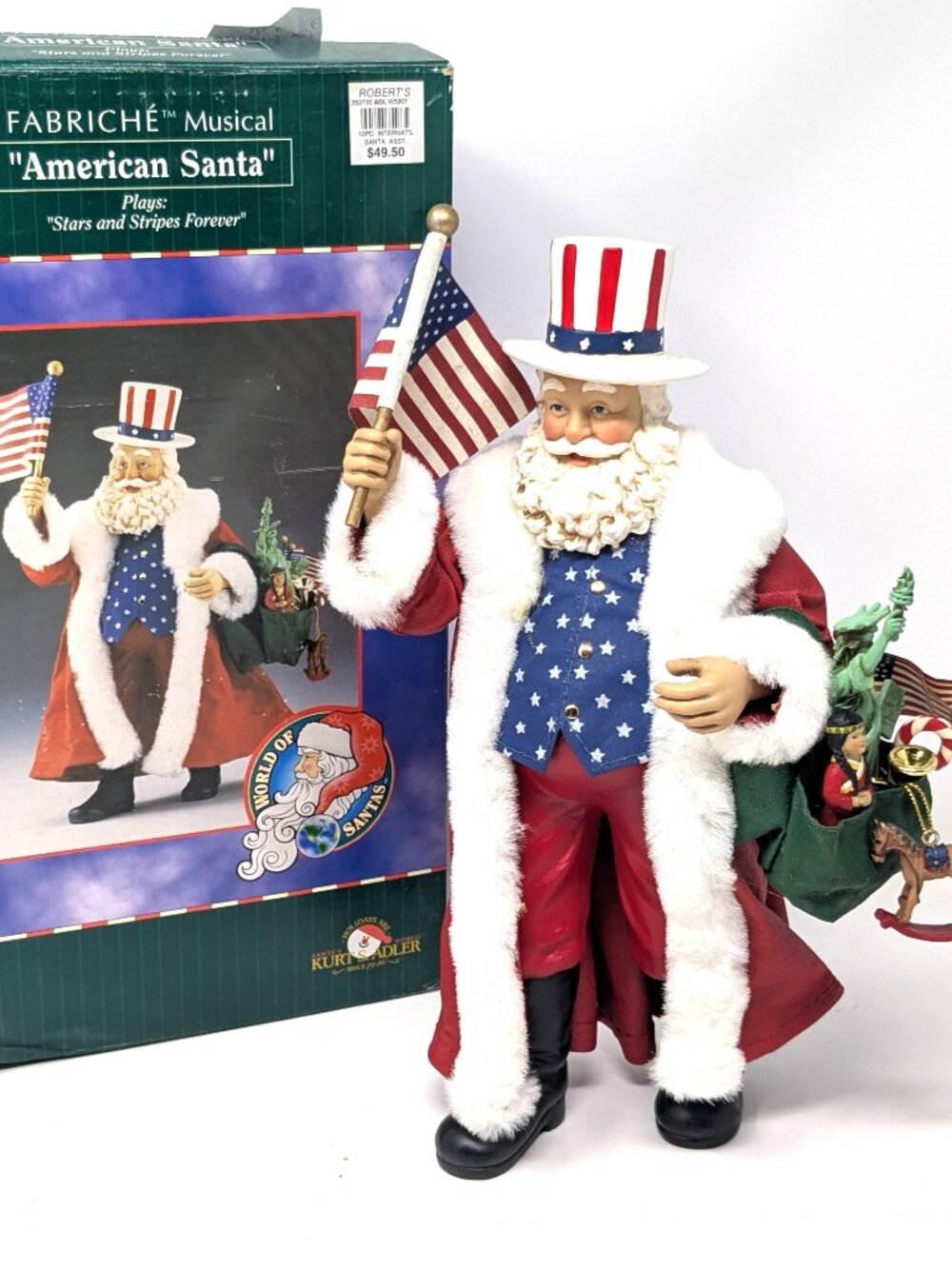 Kurt Adler Musical American Santa “Stars & Stripes Forever” by Fabriche 1995
